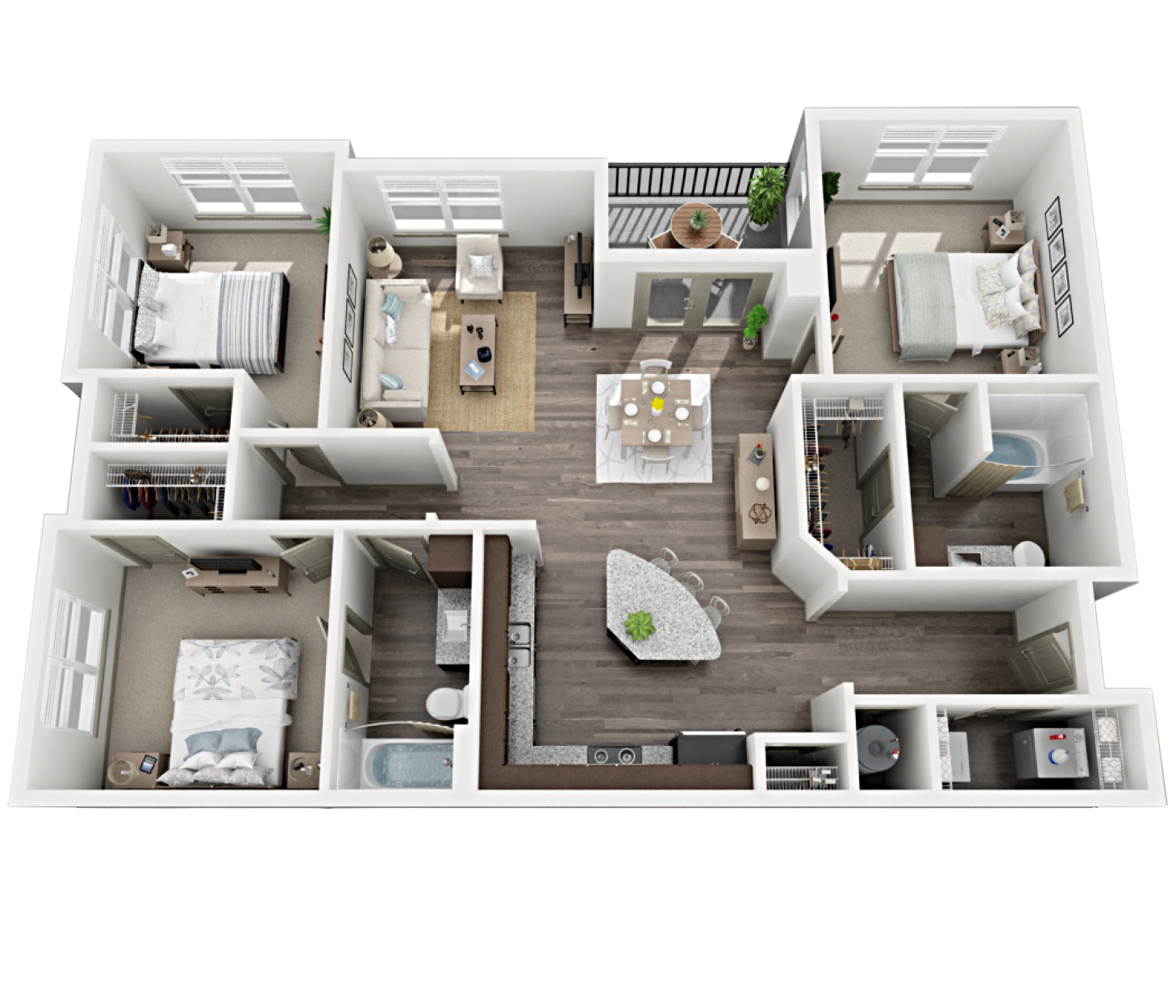 Floor plan for 3 beds, 2 baths, 1311 sqft
